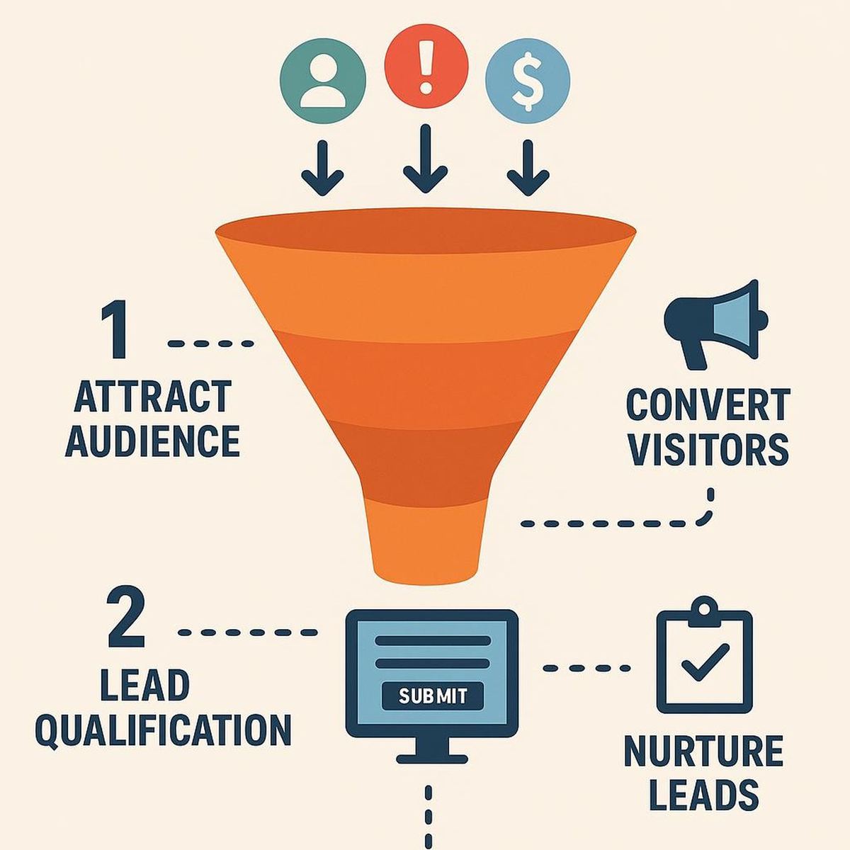 Lead generation funnel infographic showing how to attract, convert and nurture leads Lead generation funnel infographic showing how to attract, convert and nurture leads