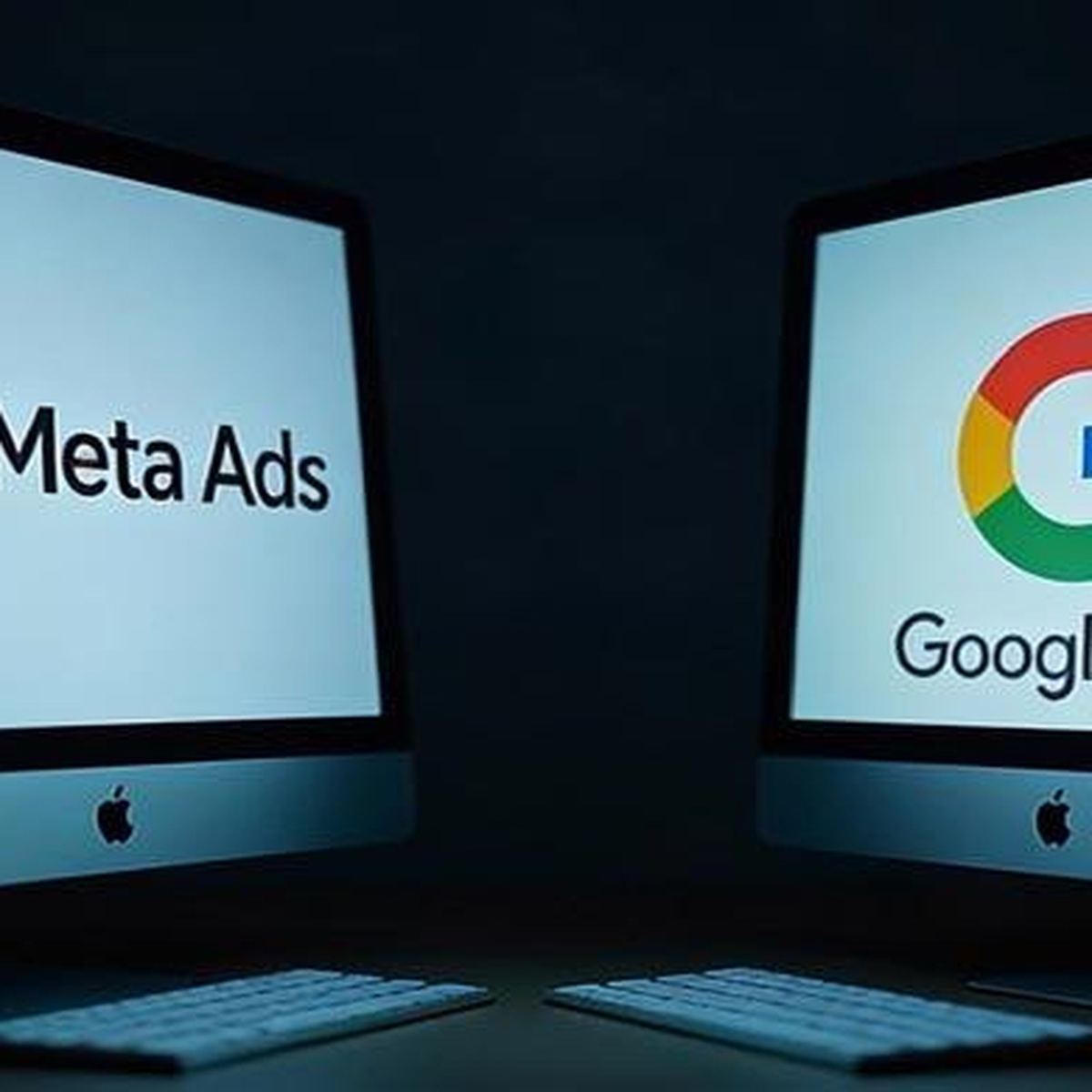 Google Ads and Meta Ads platforms shown side by side for paid advertising campaigns Google Ads and Meta Ads platforms shown side by side for paid advertising campaigns
