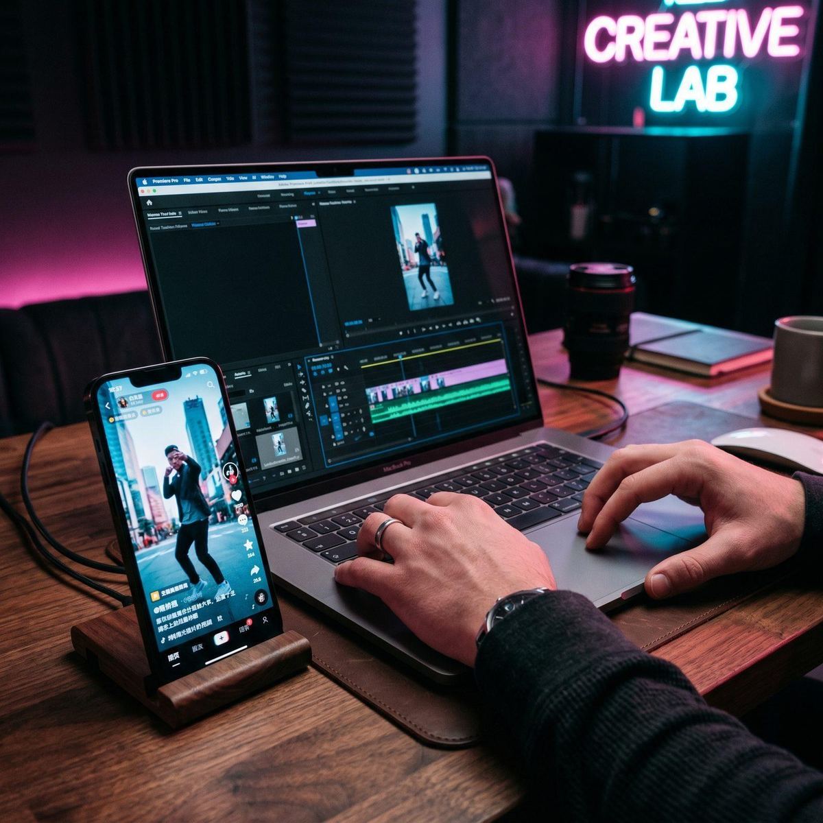 Video editing timeline with reels content being edited on a laptop Video editing timeline with reels content being edited on a laptop